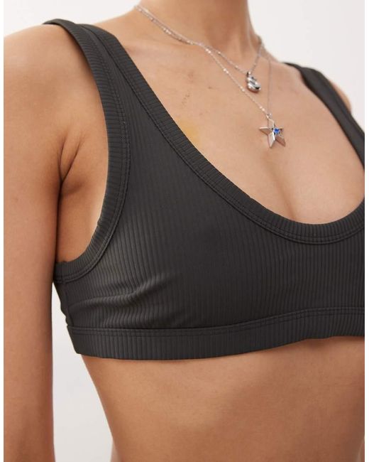 Weekday Black Ribbed Scoop Neck Bikini Top