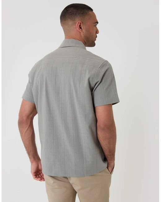 Threadbare Gray Textured Cotton Short Sleeve Shirt for men