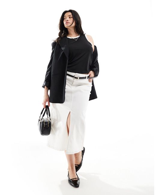 Vero Moda Black Front Split Denim Midi Skirt