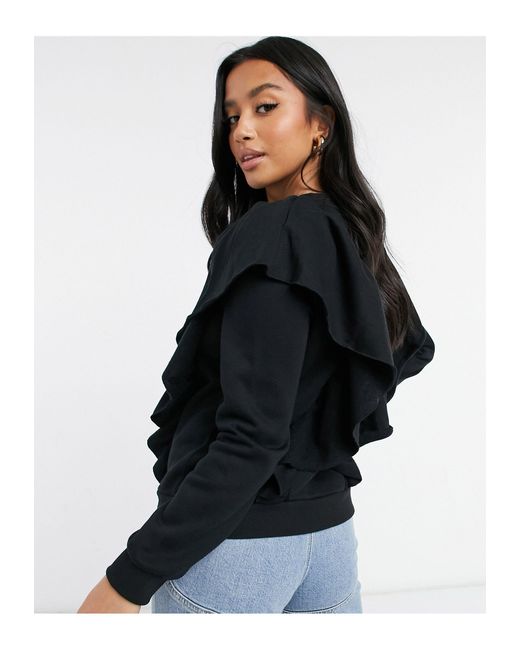 Forge svindler Compose Vero Moda Synthetic Sweater With Side Ruffle Detail in Black - Lyst