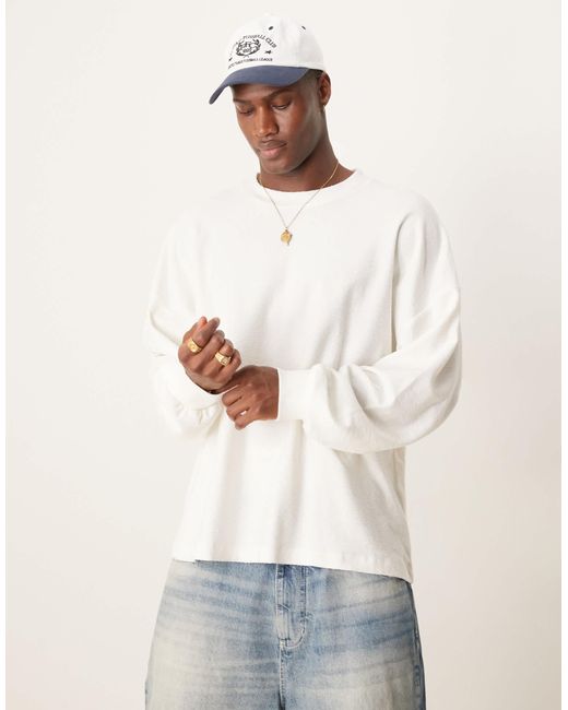 ASOS – langärmliges, strukturiertes t-shirt in Natural für Herren