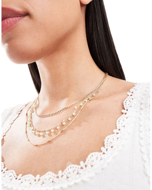 Accessorize Natural Bead And Chain Multirow Necklace