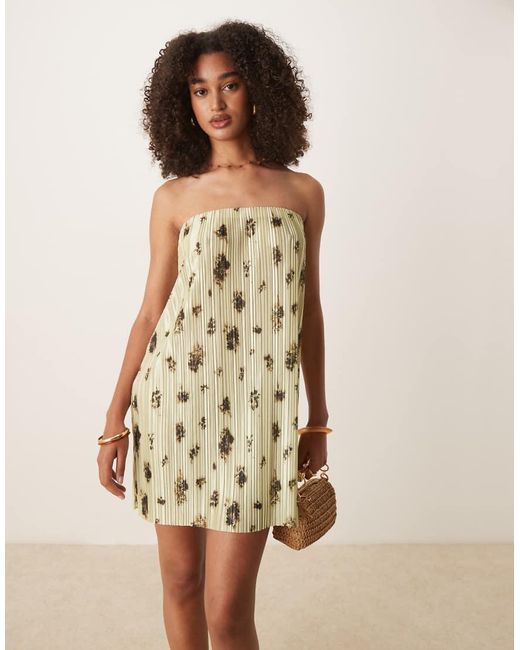 ASOS Natural Plisse Bandeau Mini Dress