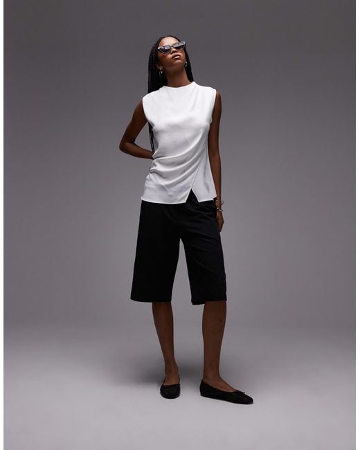 Mango Gray Wrap Front Satin Sleeveless Top