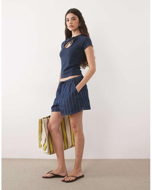 ASOS Blue Cap Sleeve With Keyhole Detail Top
