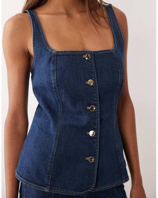 GOOD AMERICAN Blue Denim Sleeveless Button Front Top Co-ord