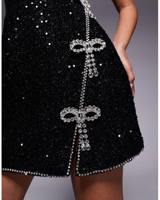 blue dress for baby girl Chlo Black Rhinestone-Bow Off-Shoulder Maxi Dress, S / Black