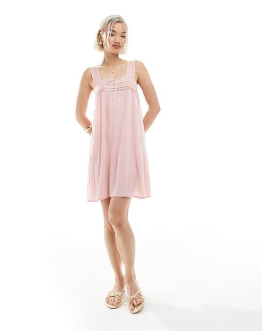 Miss Selfridge Pink Lace Trim Cheese Cloth Mini Dress