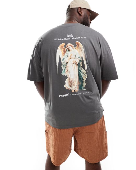 T-shirt oversize antracite con stampa rinascimentale sul retro di ASOS in Gray da Uomo