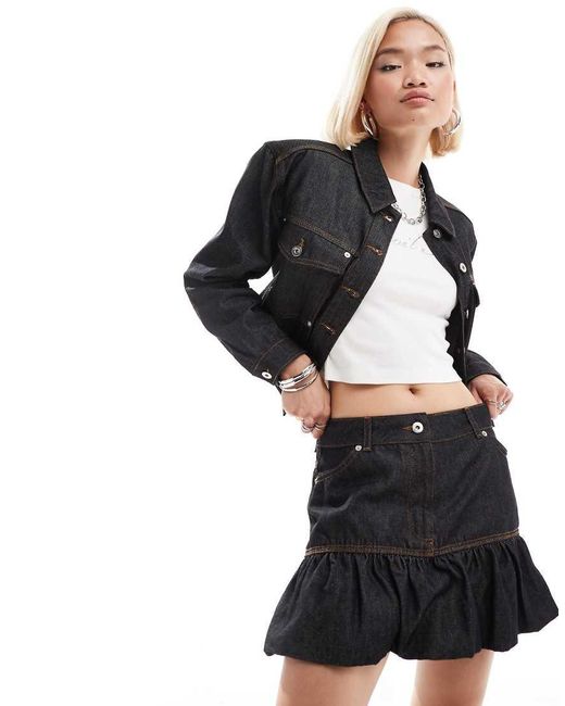 Black denim skirt co ord sale