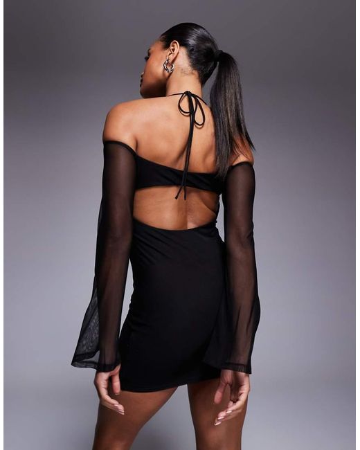open lace back dress Ryatt Ruched Bodycon Maxi Dress in Black