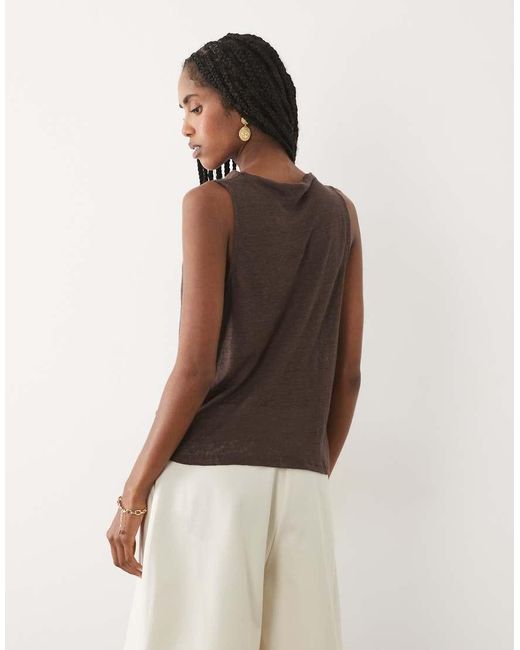Mango Brown Cowl Neck Sleeveless Top