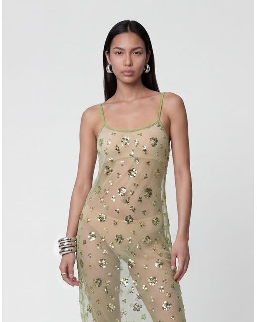 Noisy May Natural Sheer Sequin Maxi Dress