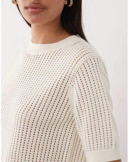 Mango White 100% Cotton Short Sleeve Knitted Top