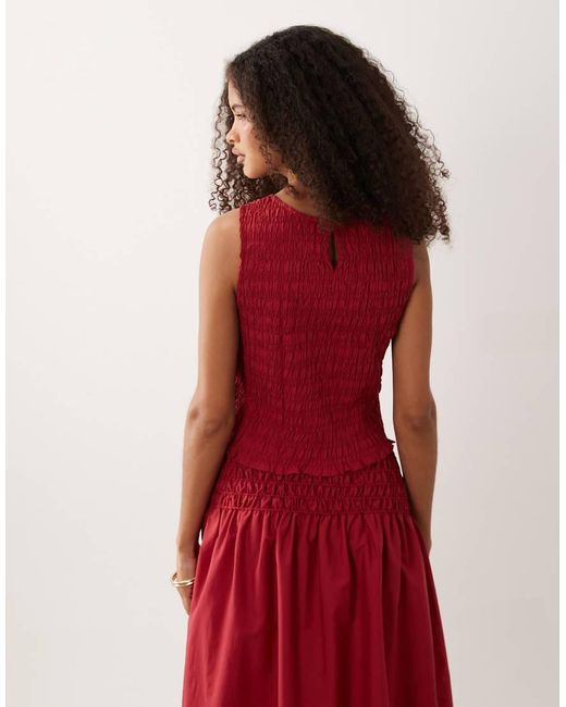 Mango Red Siros Crinkle Sleevess Top Co-Ord