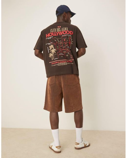 T-Shirt Oversize Con Grafica Di Città di ASOS in Brown da Uomo