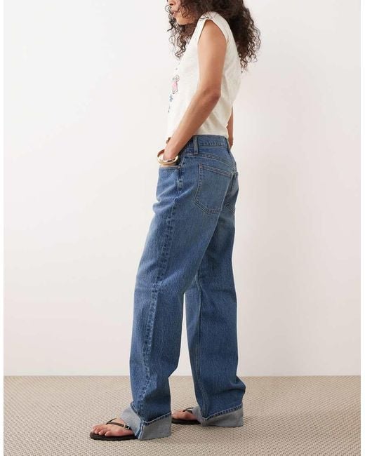 Abercrombie & Fitch Blue 90s Relaxed High Rise Jeans With Turn Up Hem