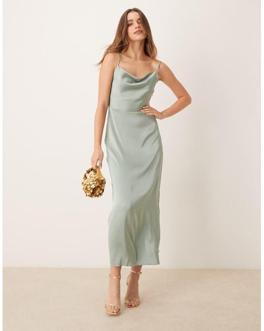 Vila Green Satin Cowl Neck Maxi Dress
