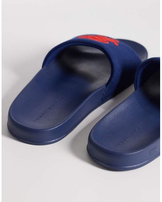 Tommy Hilfiger Blue Embroidered Pool Slider for men