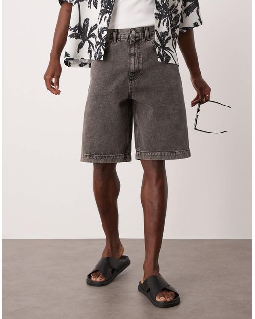 ASOS Natural Long Length Denim Jort for men