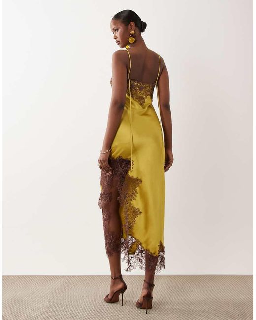 ASOS Natural Satin Lace Applique Midi Dress