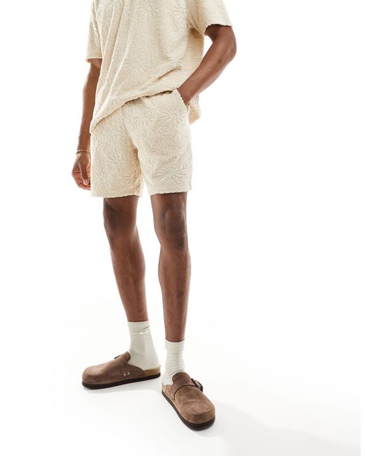 ASOS Natural Slim Floral Towelling Shorts for men