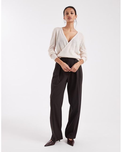 Motel White Saroya Plunge Wrap Knitted Top