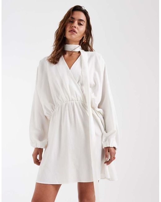 & Other Stories White Scarf Detail Wrap Mini Dress With Linen