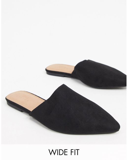 ASOS Black Wide Fit Lava Pointed Flat Mules
