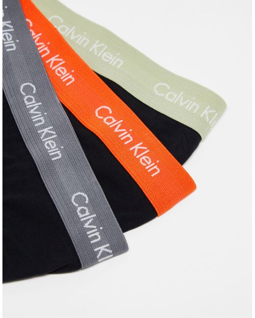 Cotton stretch - confezione da 3 slip neri con elastico colorato di Calvin Klein in Black da Uomo
