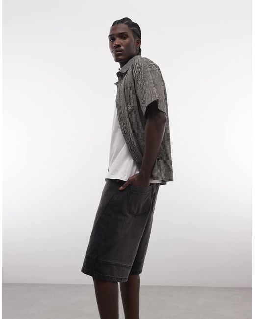 Liquor N Poker Gray Denim Seam Detail Jorts for men