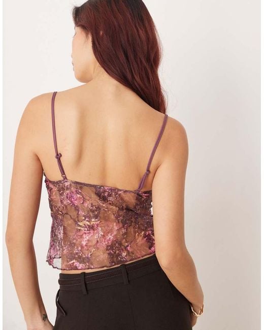 Motel Pink Rubik Abstract Mesh Cami