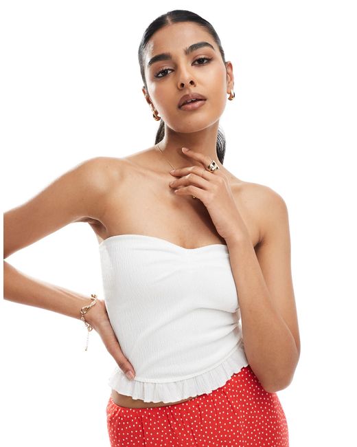 Bershka White Shirred Frill Hem Bandeau
