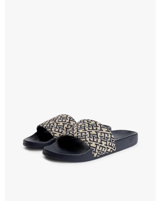 Tommy Hilfiger White Monogram Pool Slides