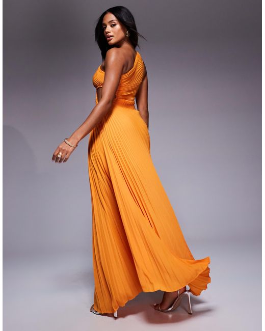 Aria Cove Pleated One Shoulder Cut Out Maxi Dress in Orange | Lyst