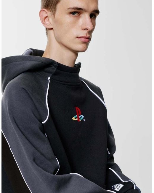 Felpa Nera A Pannelli Con Cappuccio E Stampa Playstation X Stwd di Pull&Bear in Blue da Uomo