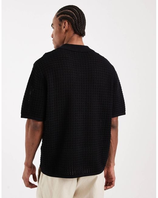Jack & Jones Black Split Neck Knitted Polo for men
