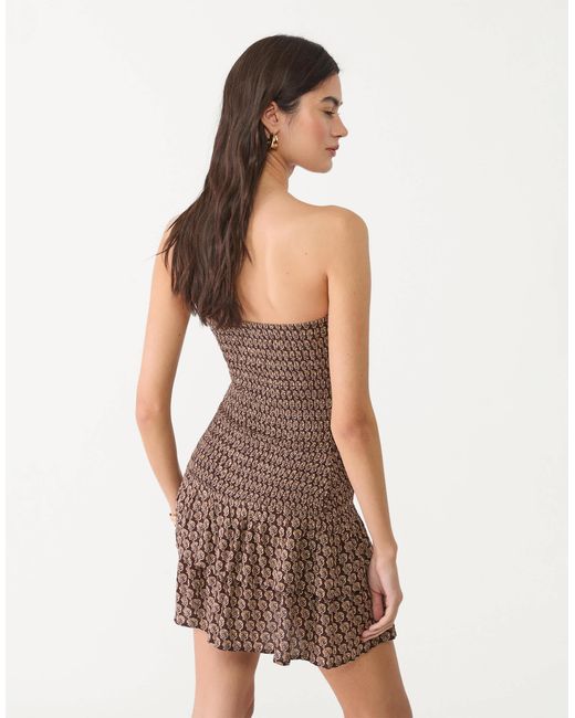 Stradivarius Natural Ruched Mini Dress