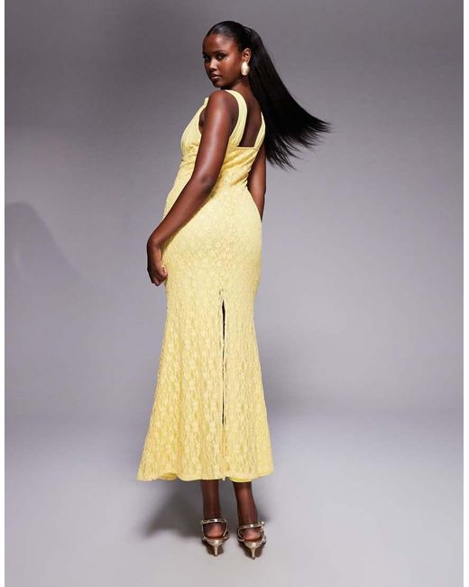 ASOS Yellow Cami Lace Maxi Dress With Overlaid Mesh Strap Detail