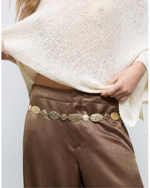 Stradivarius Yellow Metal Belt With Oval Coins