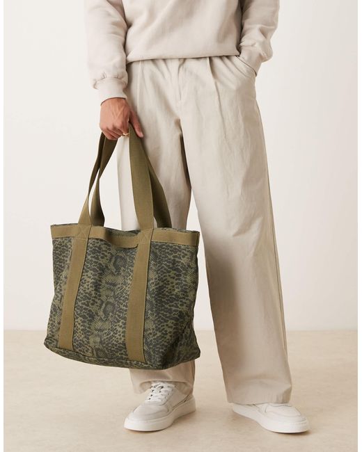 ASOS Natural Tote Bag With Snake Print for men