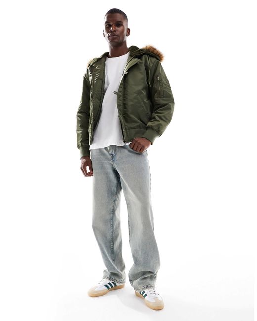ASOS Green Oversized Ma1 Bomber Jacket With Faux Fur Hood for men