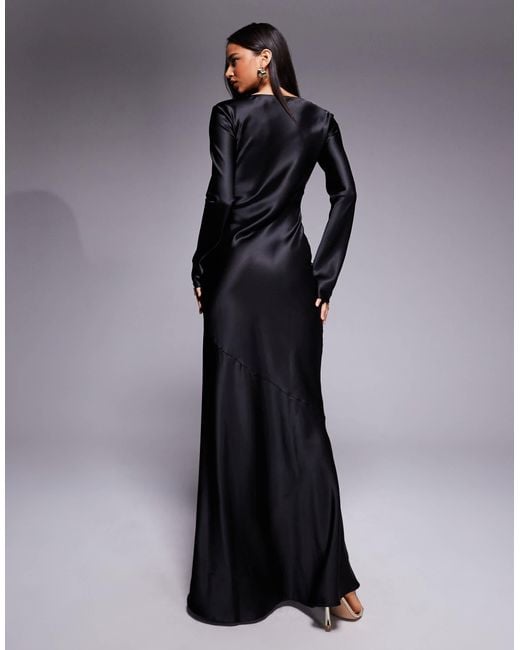 DASKA Satin Maxi Dress in Black | Lyst
