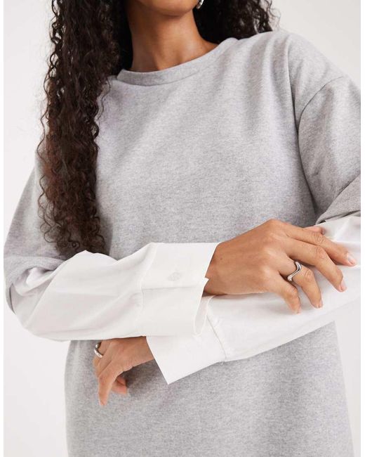 ASOS White T-shirt Mini Dress With Oversized Shirt Under Layer