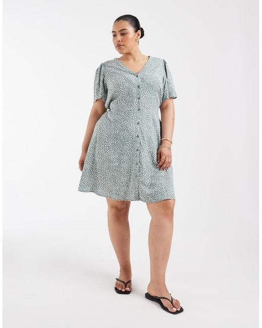 Vero Moda Blue Button Through Mini Skater Dress