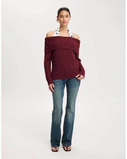 Cotton On Red Fluffy Cable Off Shoulder Knit