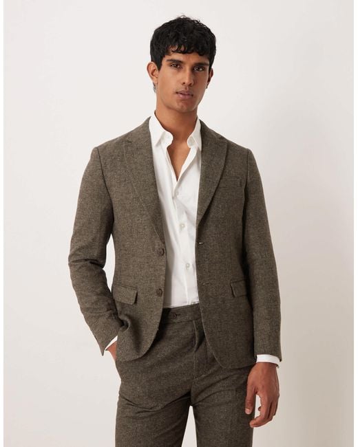 SELECTED Brown Reed Brushed Wool Blend Blazer for men