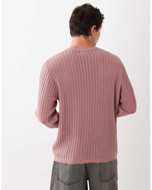 ASOS Red Knit Ribbed Long Sleeve Crew Neck T-shirt for men
