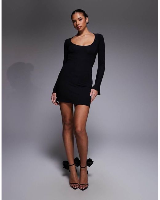 ASOS Black Super Scoop Mini Dress With Flute Sleeves