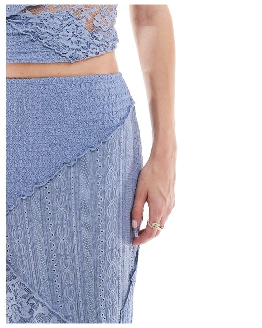 Miss Selfridge Blue Mixed Texture Fluted Maxi Skirt